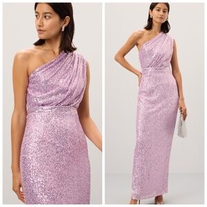 Ieena for Mac Duggal Lilac Purple One Shoulder Ruched Maxi Dress Column Gown - 4